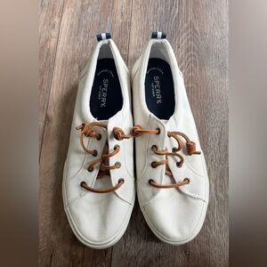 Sperry Topsider White Canvas Shoes with Brown laces